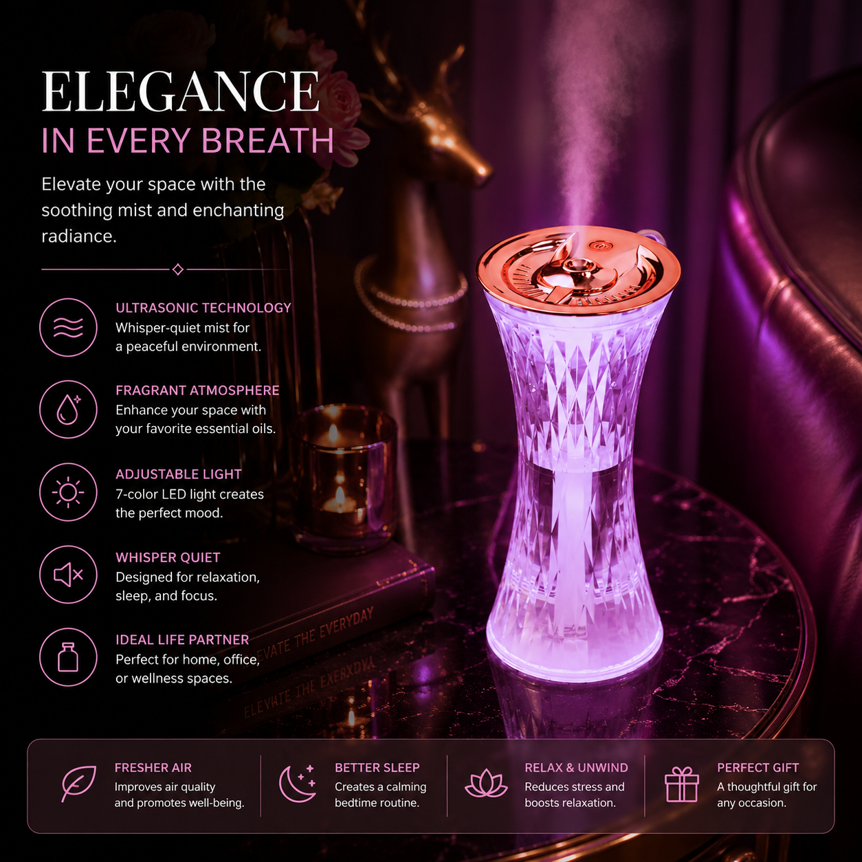Crystal LED aroma humidifier - Saadiq.pk Pakistan