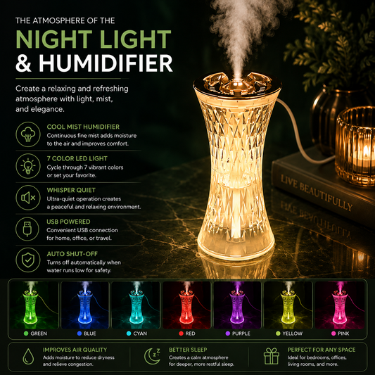 Crystal Night Light Humidifier – 7 Color LED Aroma Diffuser for Home