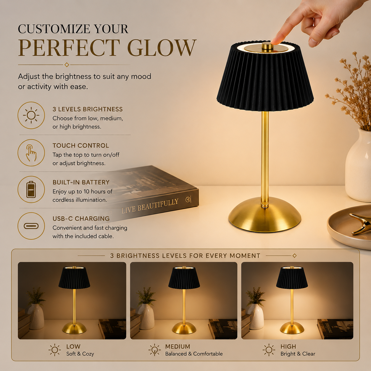 Cordless rechargeable bedside lamp - Saadiq.pk