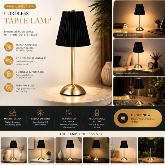 Cordless Table Lamp – Premium Rechargeable LED Lamp for Bedroom
