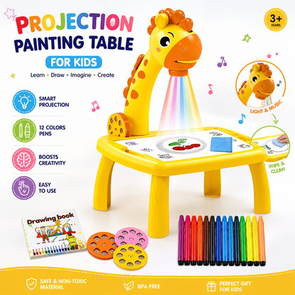 3-in-1 Giraffe Projection Painting Table for Kids – LED Drawing Projector Toy with Colors & Music