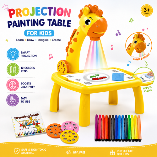 3-in-1 Giraffe Projection Painting Table for Kids – LED Drawing Projector Toy with Colors & Music