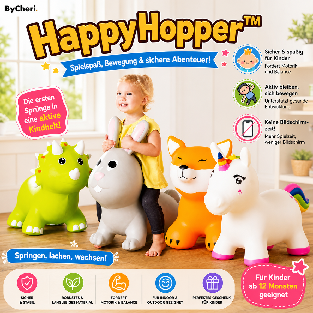 Happy Hopper Inflatable Jumping Toy for Kids – Animal Bouncing Ride-On