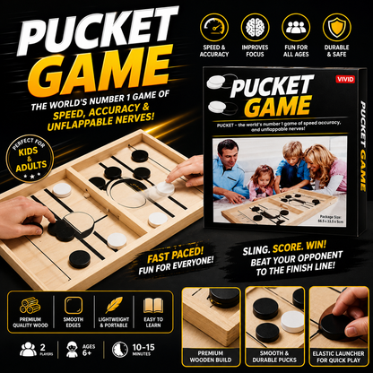 Pucket Game Wooden Sling Puck Board Game – Fast-Paced Family Game