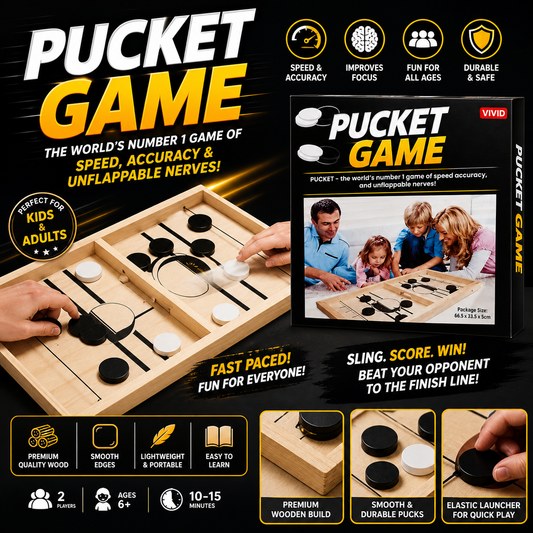 Pucket Game Wooden Sling Puck Board Game – Fast-Paced Family Game