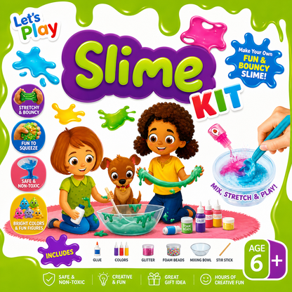 Let’s Play Slime Kit for Kids – DIY Make Your Own Stretchy Slime Set with Colors