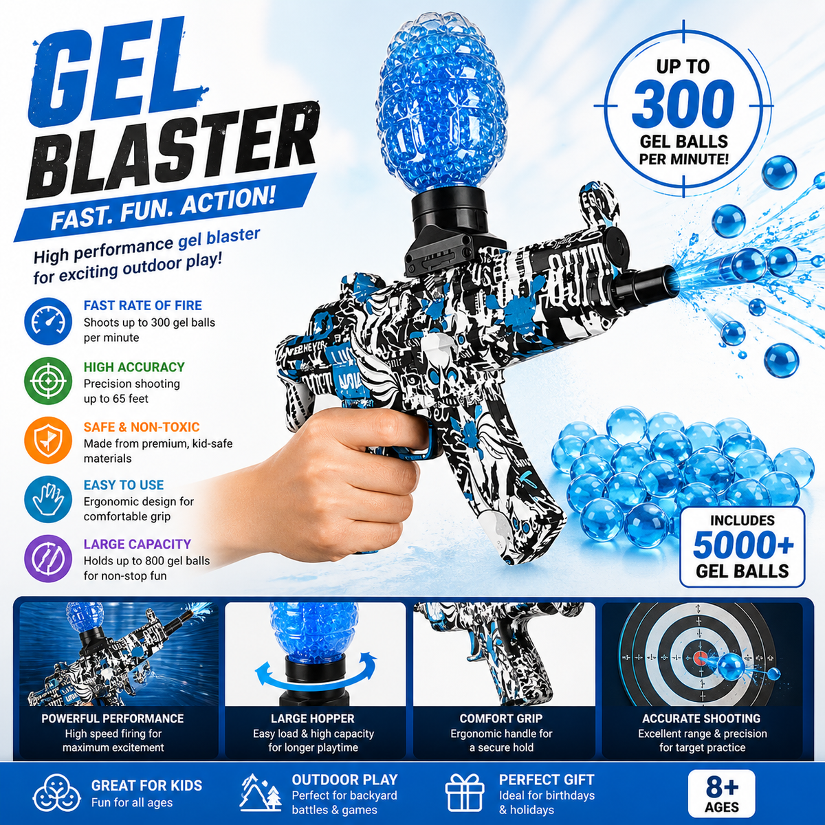 Gel Ball Blaster Toy Gun with Water Beads – Electric Soft Gel Shooter for Target Practice