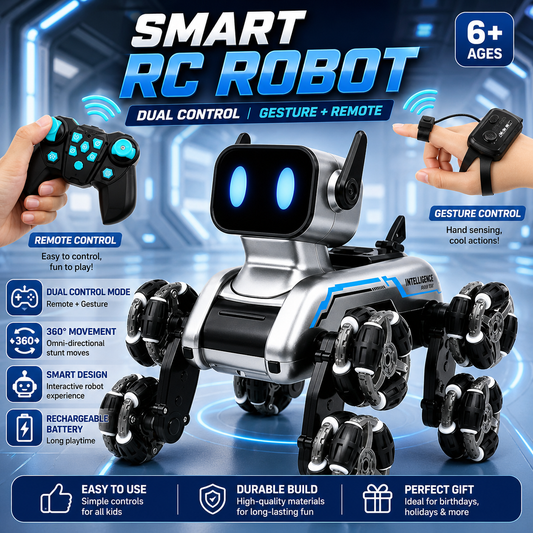 Smart RC Robot Toy with Dual Control Mode – Gesture Sensor & Remote Control