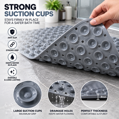 Non-Slip Bath Mat with Suction Cups & Drainage Holes | Shower Floor Mat