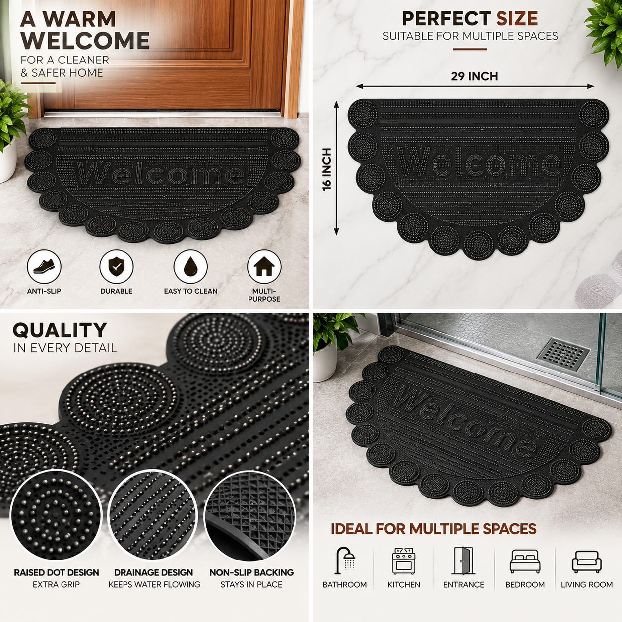 Welcome Door Mat with Raised Dot Design | Anti-Slip Floor Mat
