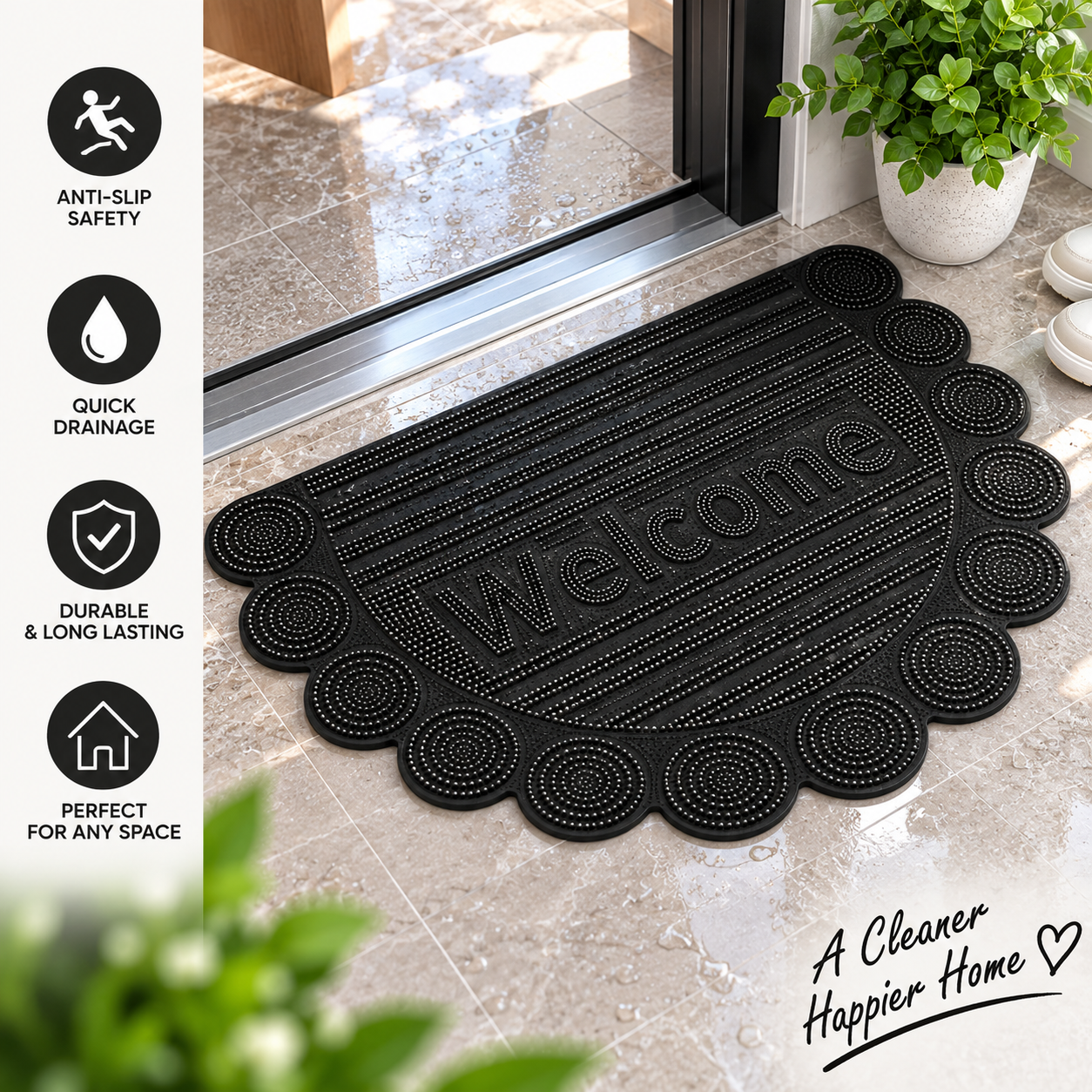 Welcome Door Mat with Raised Dot Design | Anti-Slip Floor Mat