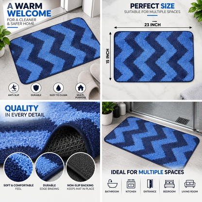 Blue Chevron Floor Mat | Anti-Slip Decorative Door & Home Mat