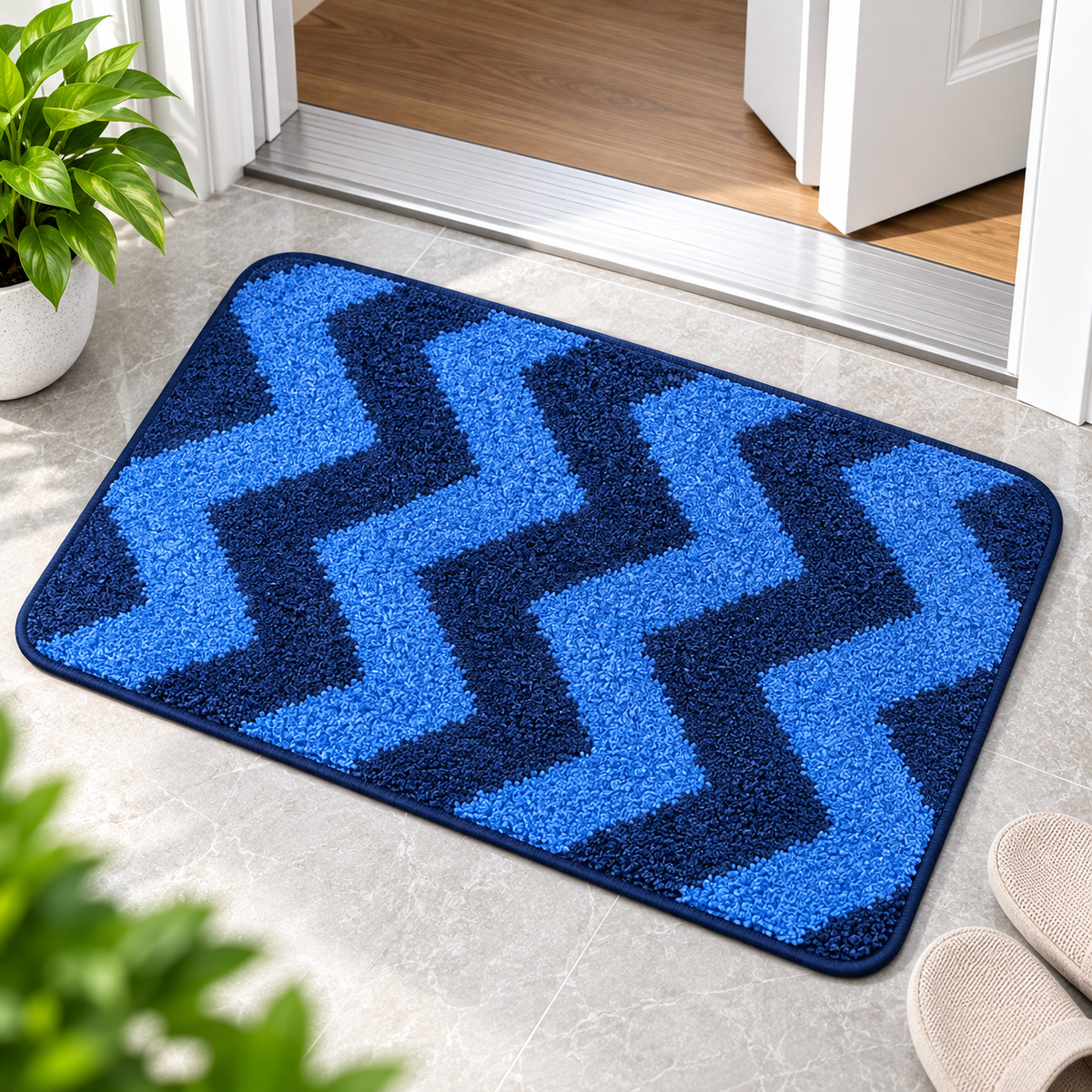 Blue Chevron Floor Mat | Anti-Slip Decorative Door & Home Mat