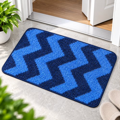 Blue Chevron Floor Mat | Anti-Slip Decorative Door & Home Mat