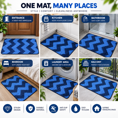 Blue Chevron Floor Mat | Anti-Slip Decorative Door & Home Mat