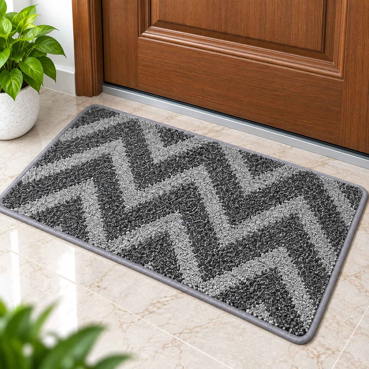 Soft Chevron Floor Mat | Non-Slip Door & Bathroom Mat | 23 × 16 Inch