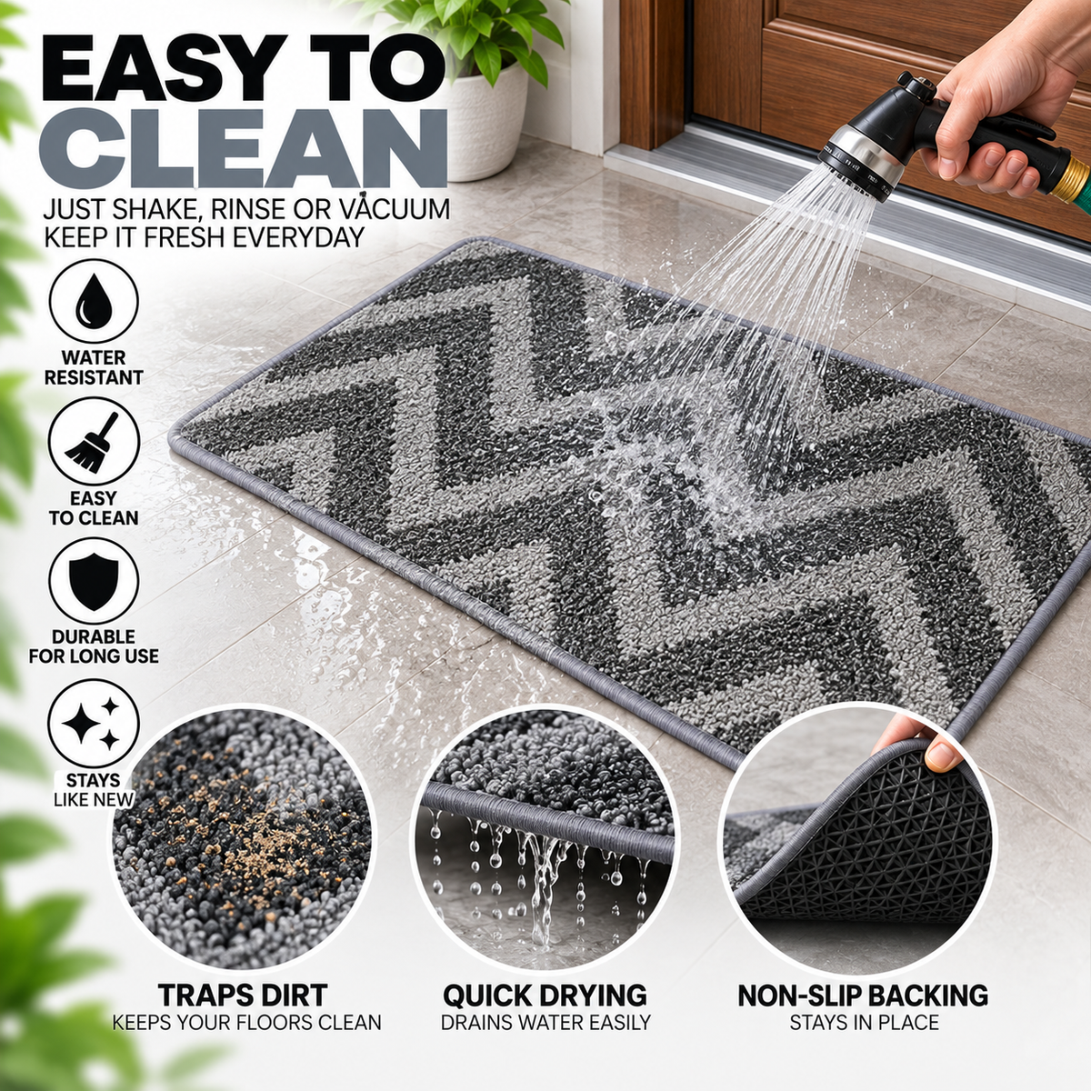 Soft Chevron Floor Mat | Non-Slip Door & Bathroom Mat | 23 × 16 Inch