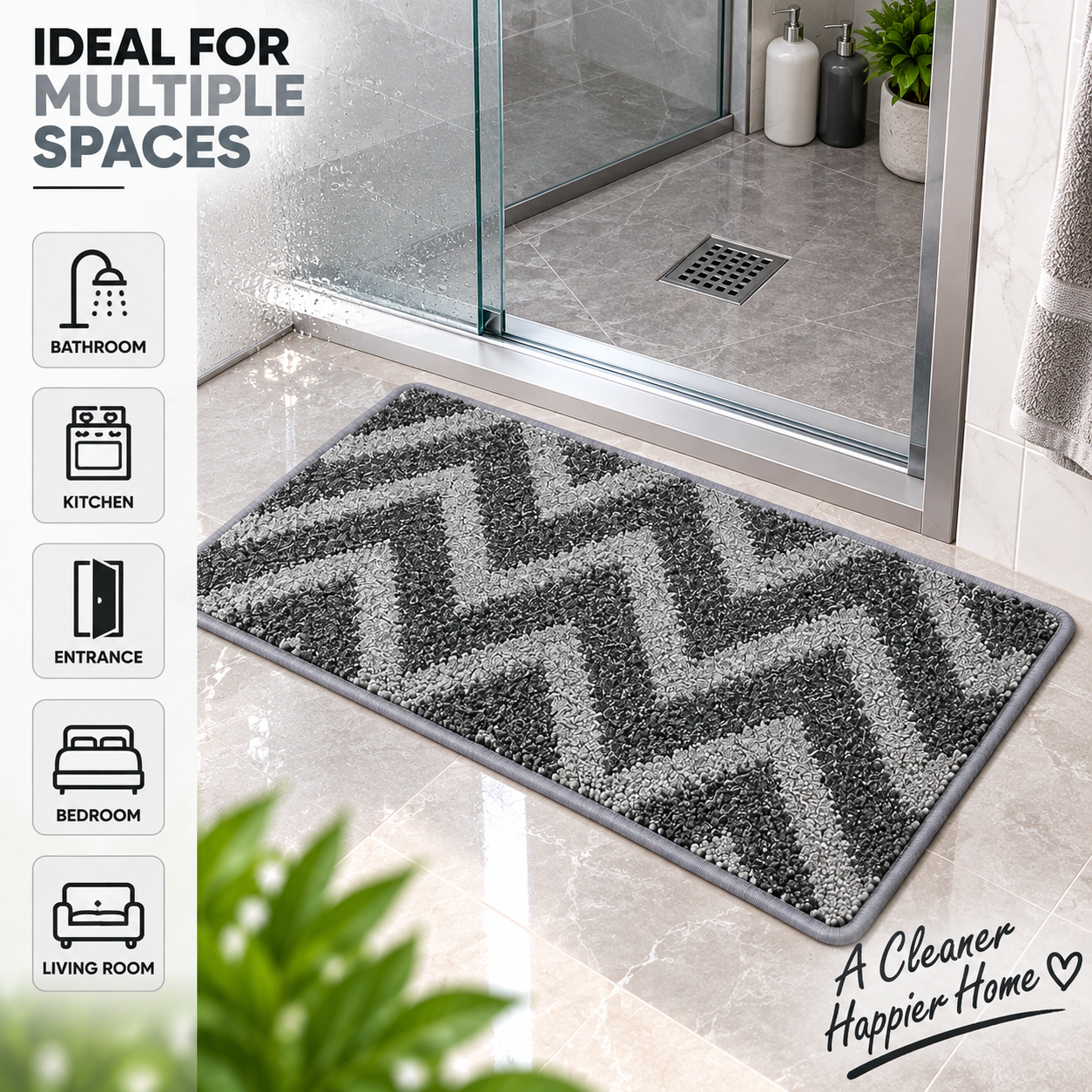 Soft Chevron Floor Mat | Non-Slip Door & Bathroom Mat | 23 × 16 Inch
