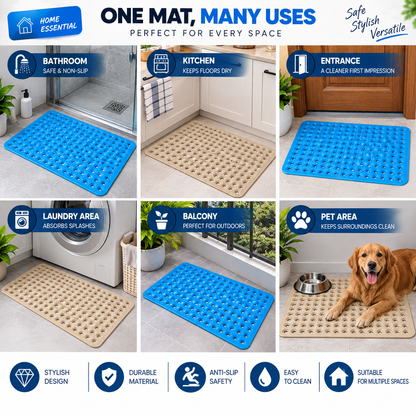 2PC Anti-Slip Bath Mat with Suction Cups | Drainage Shower & Bathroom Mat