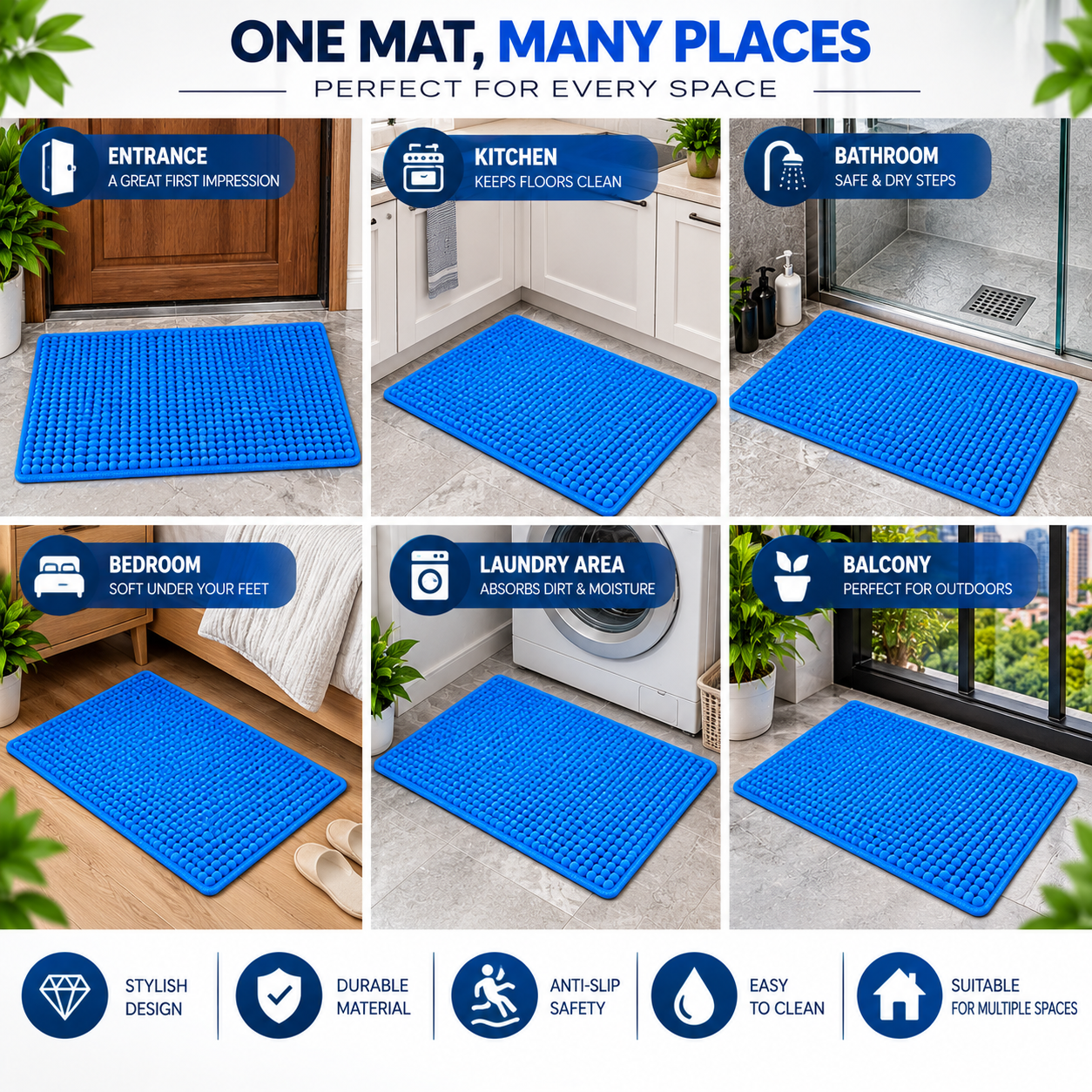 Soft Microfiber Bath Mat | Absorbent Non-Slip Floor Mat | 30 × 18 Inch