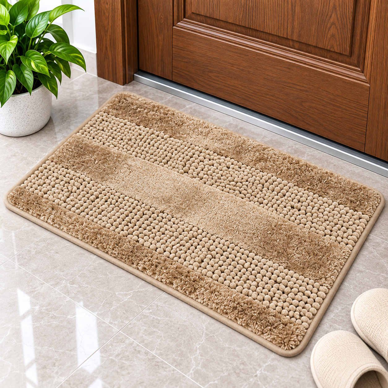 2PC Soft Beaded Bath Mat | Absorbent Non-Slip Floor Mat for Bathroom & Home