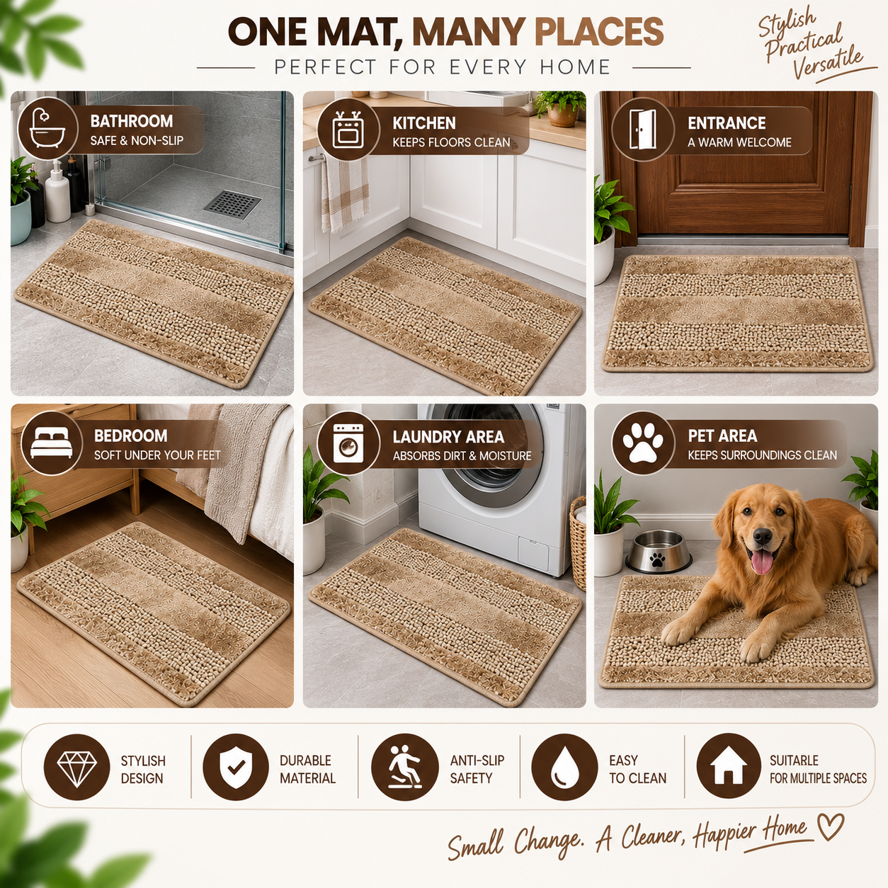 2PC Soft Beaded Bath Mat | Absorbent Non-Slip Floor Mat for Bathroom & Home