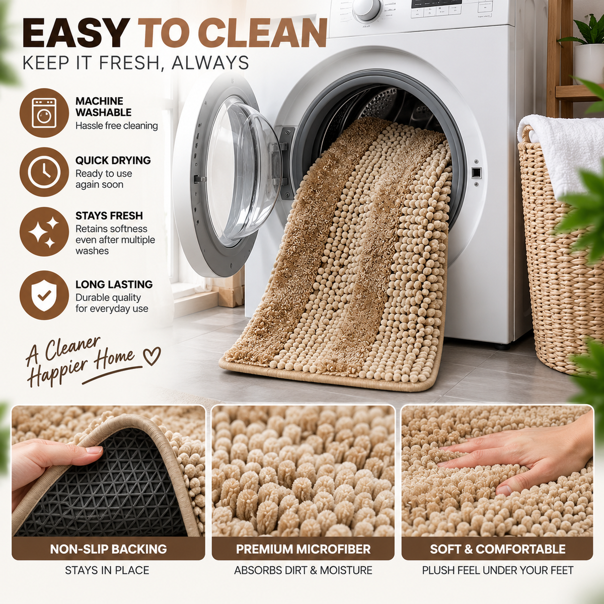 2PC Soft Beaded Bath Mat | Absorbent Non-Slip Floor Mat for Bathroom & Home