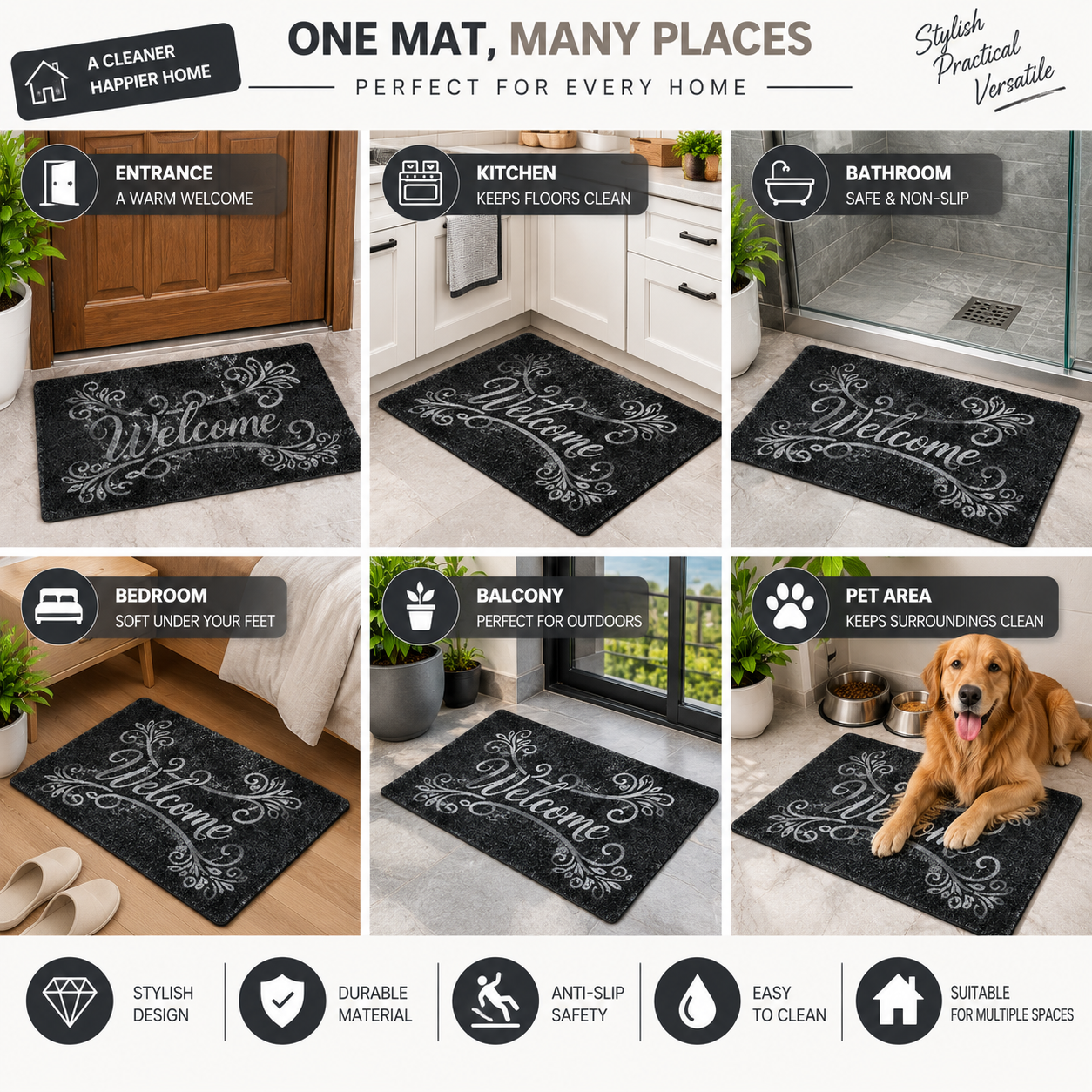 2PC Welcome Floor Mat | Soft Non-Slip Door Mat for Home & Entrance