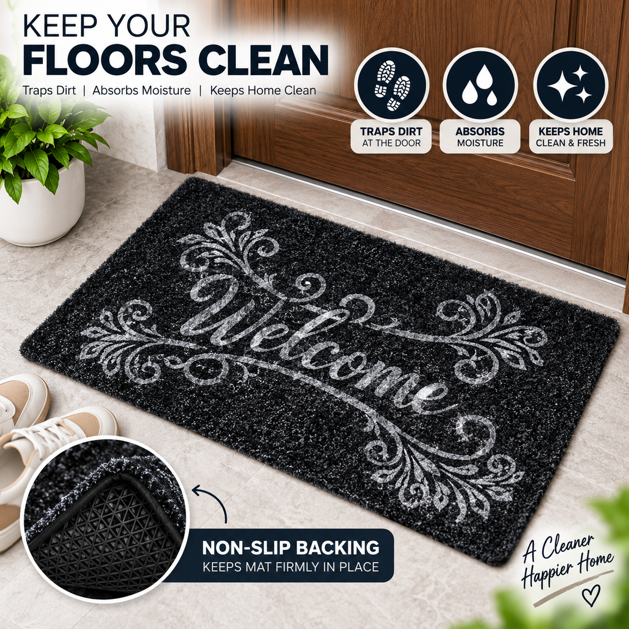 2PC Welcome Floor Mat | Soft Non-Slip Door Mat for Home & Entrance