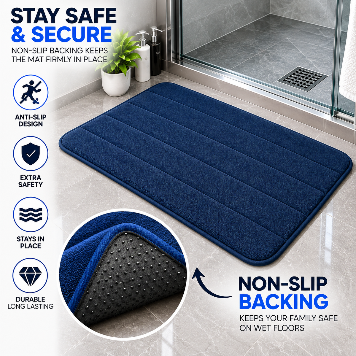 2PC Soft Plush Bath Mat | Non-Slip Absorbent Floor Mat for Bathroom & Home
