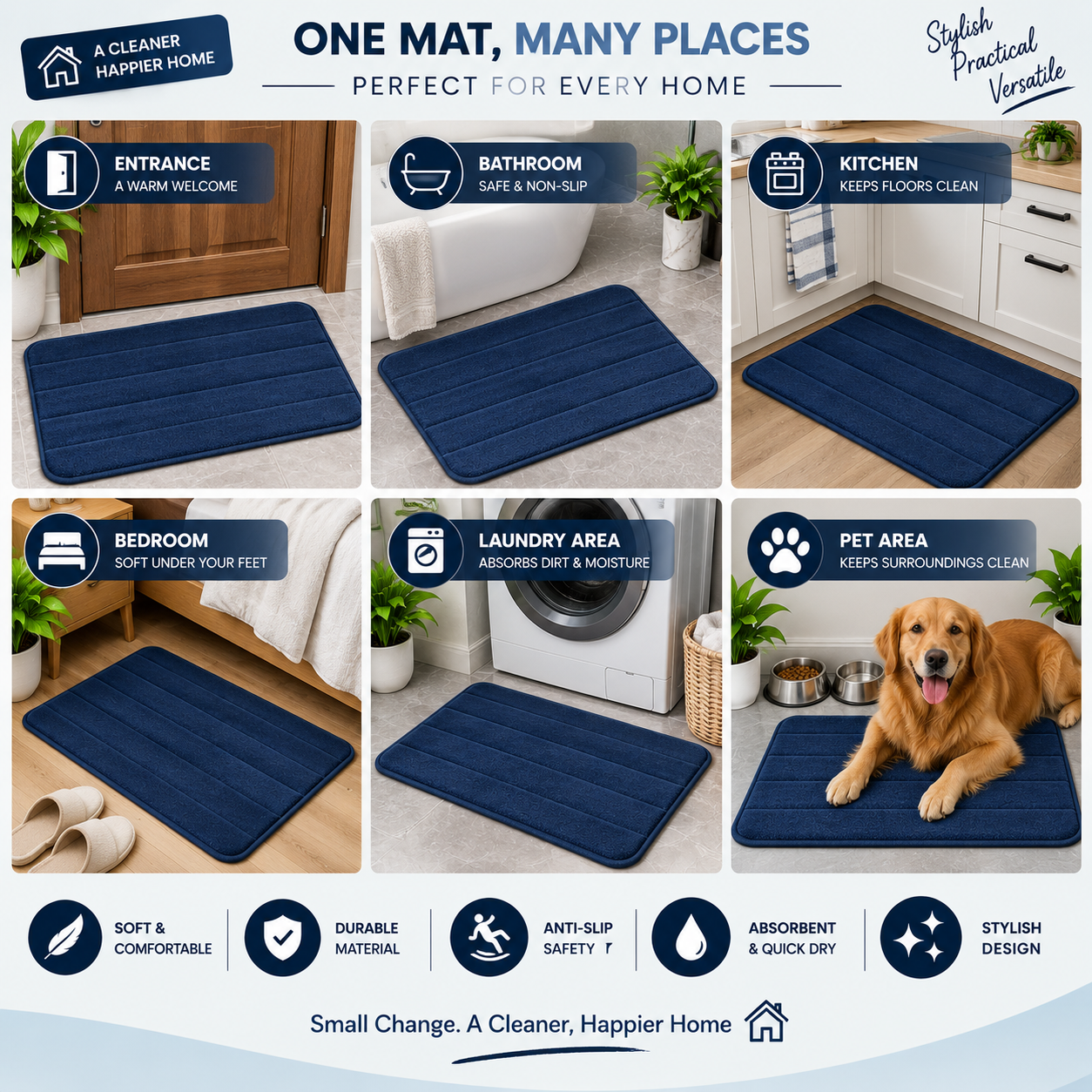 2PC Soft Plush Bath Mat | Non-Slip Absorbent Floor Mat for Bathroom & Home