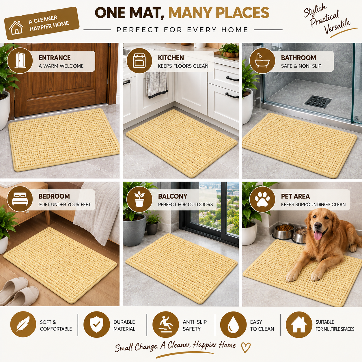 2PC Soft Absorbent Bath Mat 23×15 Inch | Non-Slip Plush Floor Mat
