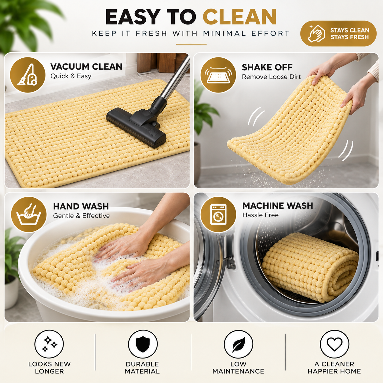 2PC Soft Absorbent Bath Mat 23×15 Inch | Non-Slip Plush Floor Mat