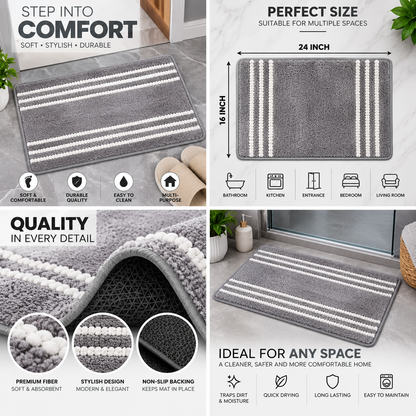 2PC Soft Non-Slip Bath Mat | Absorbent Microfiber Floor Mat