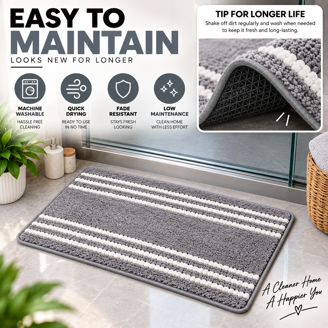 2PC Soft Non-Slip Bath Mat | Absorbent Microfiber Floor Mat
