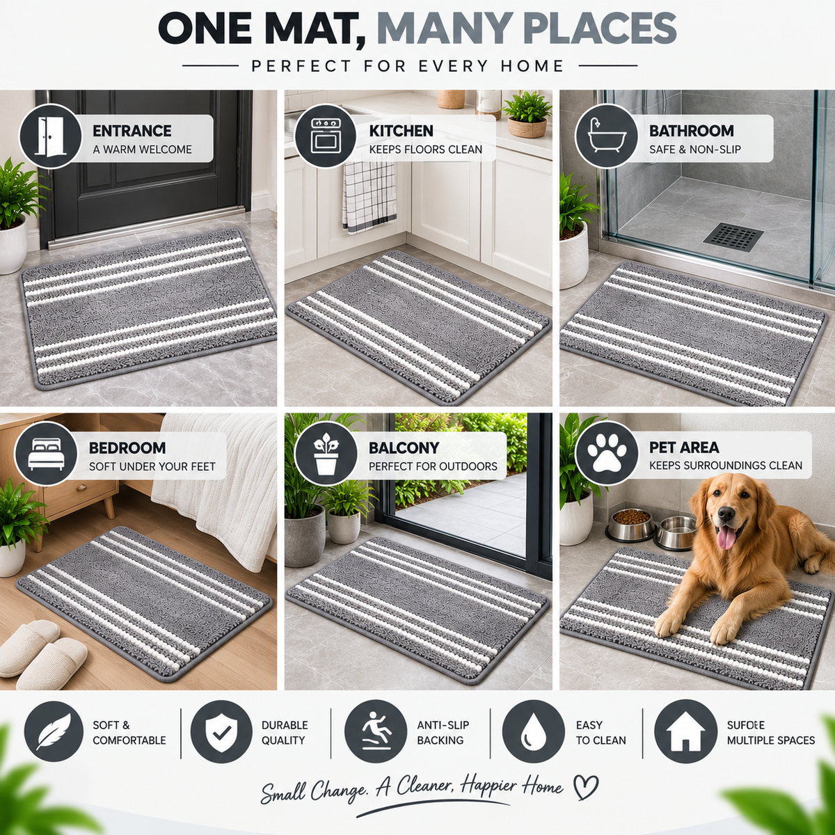 2PC Soft Non-Slip Bath Mat | Absorbent Microfiber Floor Mat