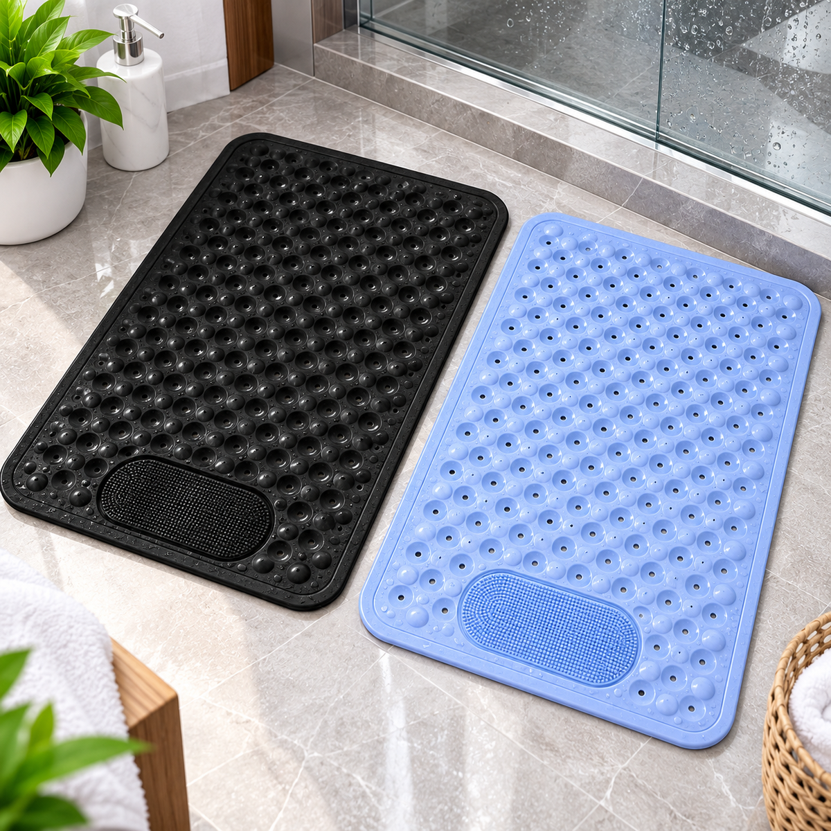 Anti-Slip Bath Mat with Suction Cups | Quick Drainage Shower Floor Mat
