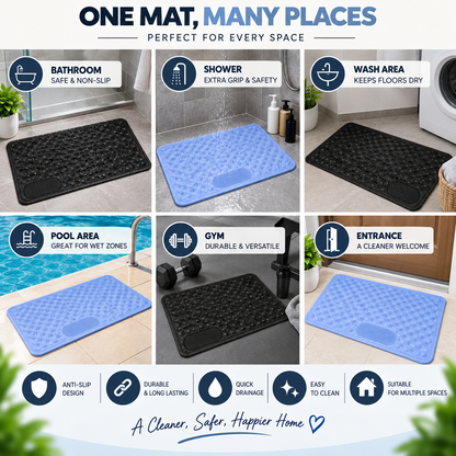 Anti-Slip Bath Mat with Suction Cups | Quick Drainage Shower Floor Mat