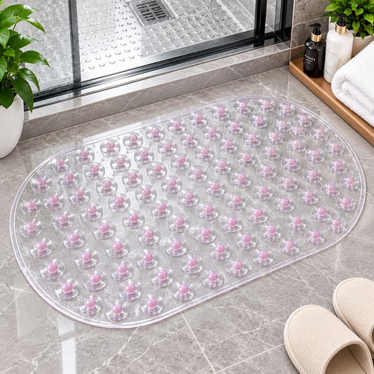 2PC Clear Anti-Slip Bath Mat with Suction Cups | Non-Slip Shower Floor Mat