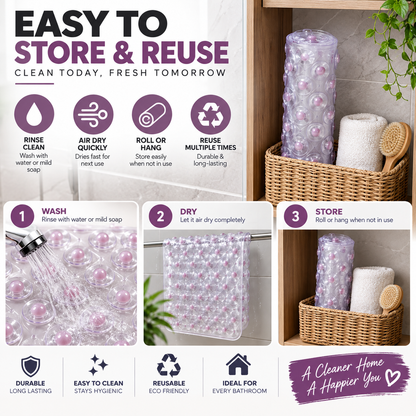 2PC Clear Anti-Slip Bath Mat with Suction Cups | Non-Slip Shower Floor Mat