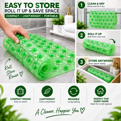 2PC Green Anti-Slip Bath Mat with Suction Cups | Flexible Shower Floor Mat