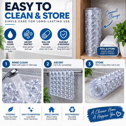 2PC Clear Anti-Slip Bath Mat with Suction Cups | Non-Slip Shower Floor Mat 26×16