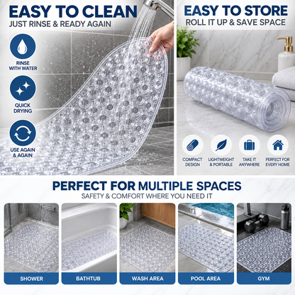 2PC Clear Anti-Slip Bath Mat with Suction Cups | Non-Slip Shower Floor Mat 26×16