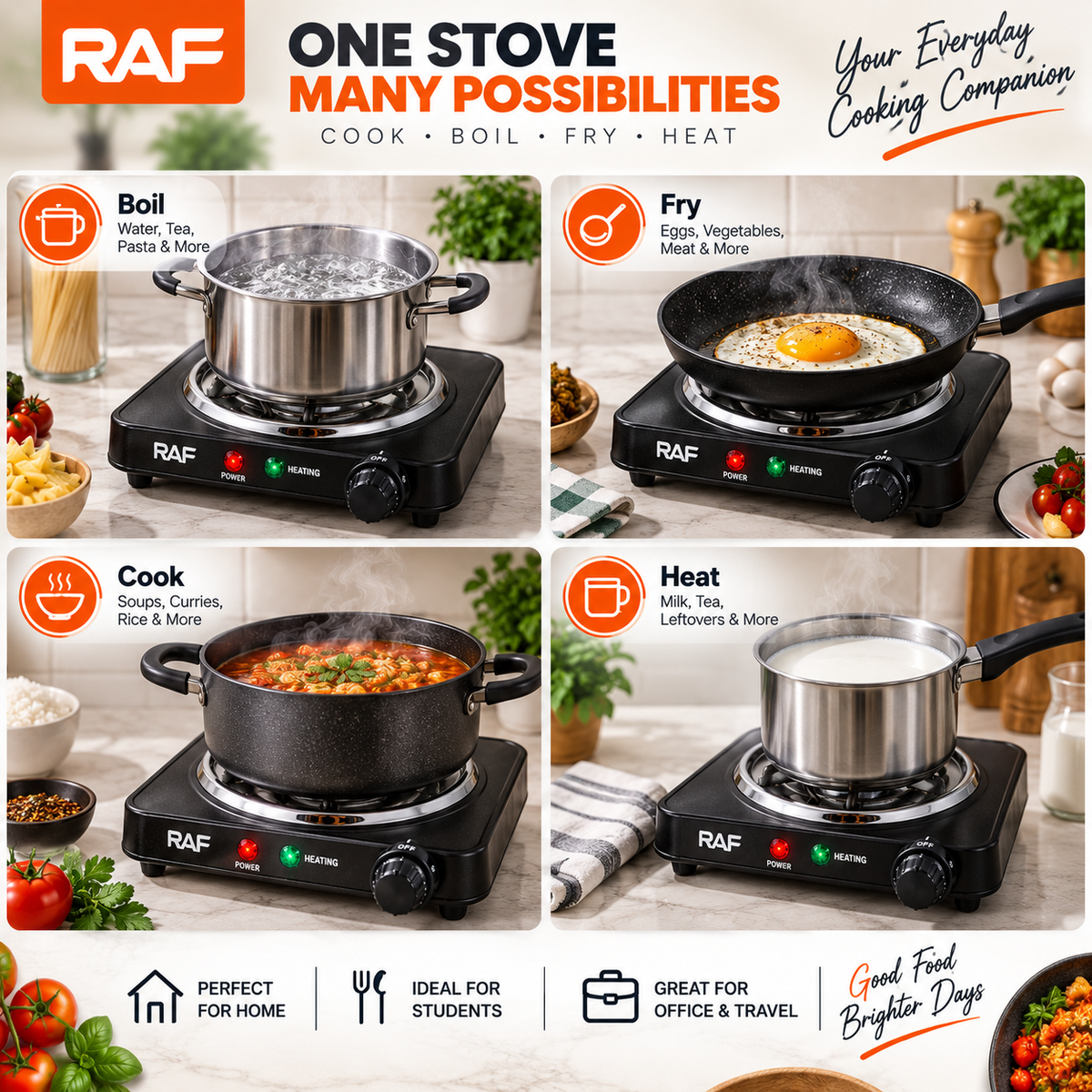 RAF Electric Stove 1000W | Single Hot Plate with Adjustable Heat Control