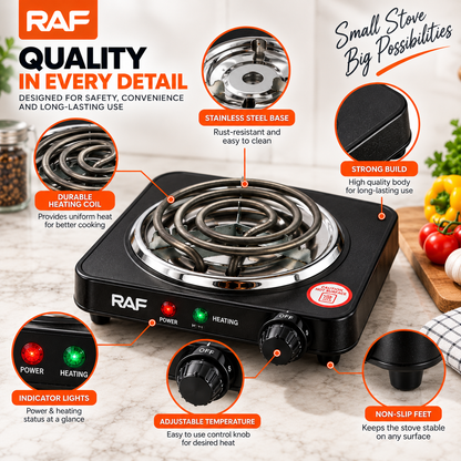 RAF Electric Stove 1000W | Single Hot Plate with Adjustable Heat Control