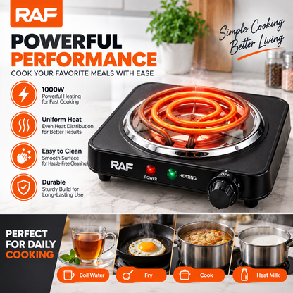 RAF Electric Stove 1000W | Single Hot Plate with Adjustable Heat Control