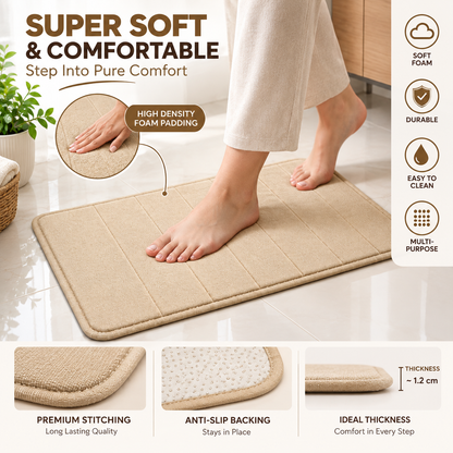 2PC Soft Foam Floor Mat Beige | Anti Slip Multi-Purpose Mat