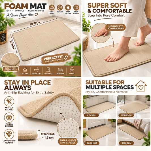 2PC Soft Foam Floor Mat Beige | Anti Slip Multi-Purpose Mat