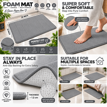 2PC Super Soft Foam Floor Mat Grey | Anti-Slip Multi-Purpose Mat