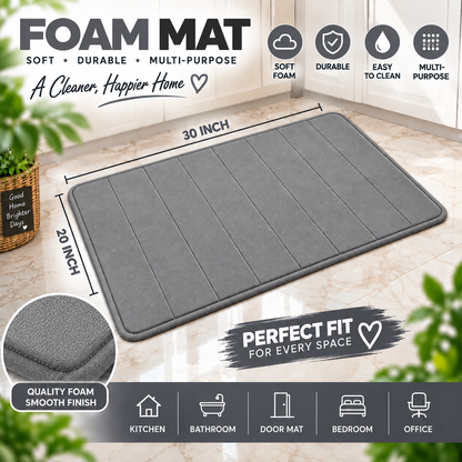 2PC Super Soft Foam Floor Mat Grey | Anti-Slip Multi-Purpose Mat